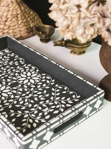 Vente en gros Table de chevet florale en incrustation d'os Meuble de chevet en incrustation d'os Table de chevet noire Meuble de salon d'Inde - Product Image 3