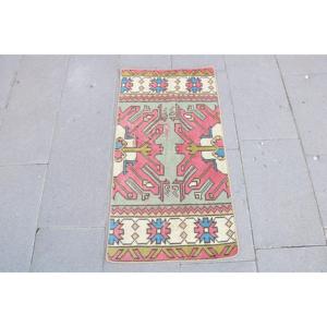 Turkish Small Rug 1.7x3.3 ft, Vintage <b>Red</b> Animal Print <b>Wool</b> Rug - Product Image 1