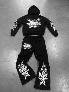 Ensemble survêtement femme sur mesure, sweat à capuche court effet usé, pantalon de jogging large, streetwear, ensemble deux pièces zippé - Product Image 4