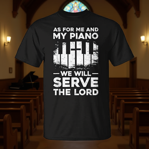 Camiseta unisex para adultos con cuello redondo y manga corta, con la frase "As For Me And My Piano We Will Serve The Lord", regalo para la iglesia - Product Image 3