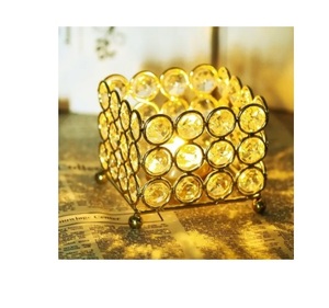 Décoration de chambre qualité supérieure forme carrée cristal support votif métal prix abordable luxe bougie pot pour mauvais - Product Image 1