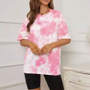 Cotton Blend <b>Tie</b> <b>Dye</b> <b>T</b>-<b>Shirt</b> Women Loose Fit Stylish Round Neck Tee For Beach And Travel Wear - Product Image 3