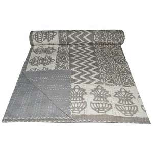 High Quality Indian Cotton Kantha <b>Quilt</b> Hand Stitched Boho <b>Bedspread</b> Comfortable Layered Coverlet for Home Decor - Product Image 1