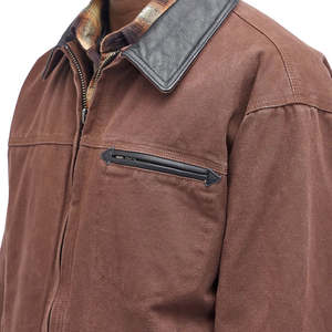 Veste pour homme, veste de travail, veste de travail OEM avec logo personnalisé, veste de travail en toile lavée 14 oz avec col en cuir pour homme - Product Image 5