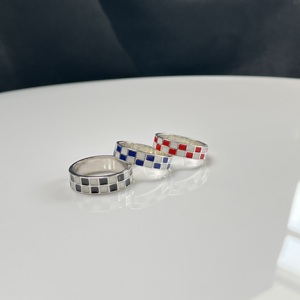 Moda 925 Anillos de esmalte de plata esterlina Tablero de ajedrez Diseño en blanco y negro Joyería unisex - Product Image 5