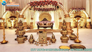 Mariage indien du sud Golden Mangalam Mandapam Evénement élégant Mariage FRP Mandap sculpté Mariage indien du sud Mandap sculpté doré - Product Image 5