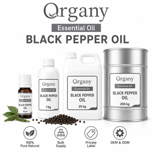 Aceite Esencial de Pimienta Negra Pura Natural a Granel, Piper Nigrum, Destilado al Vapor, Venta al por Mayor, Marca Privada, OEM, Cuidado Muscular Cosmético, ODM - Product Image 1