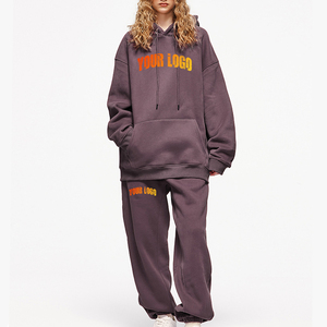 ชุดวิ่งจ๊อกกิ้งผู้หญิง2ชิ้นชุดวอร์มผ้าฝ้าย100% ทรงหลวมเปิดไหล่500GSM ฤดูหนาว - Product Image 1