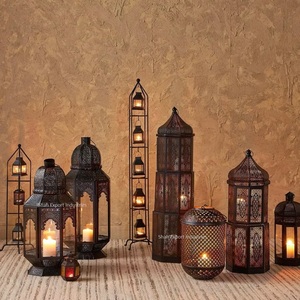 Ramadan Decorative Metal <b>Candle</b> <b>Lanterns</b> Sets Moroccan Shape for Eid Decoration Handmade <b>Black</b> Finished Floor <b>Lanterns</b> - Product Image 1