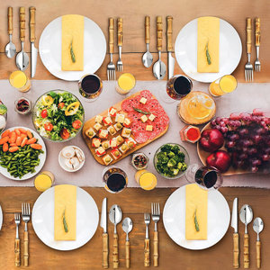 Juego de cubiertos de acero inoxidable con mango de bambú natural de 120 piezas, juegos de vajilla para el hogar, restaurante, fiesta, uso - Product Image 4