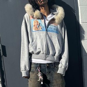 Streetwear personnalisé de haute qualité pour hommes, veste à glissière en polaire lourde, impression graphique 3D DTG, pull, manteau à capuche en fourrure zippée - Product Image 3