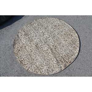 Vintage Turkish <b>Rug</b> Large Area 4.6 X 4.6ft Classic Beige Brown Patchwork Pattern Wool Material Latex Backing for Bedroom Hallway - Product Image 4