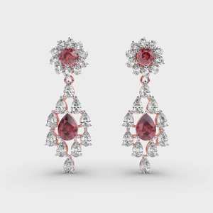 Vintage 925 argent cluster Style boucles d'oreilles indien vêtements occasionnels mariage fiançailles charme poire coupe rouge diamant Moissanite charme - Product Image 3