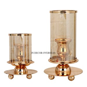 Marco de Metal de alta resistencia de diseño único chapado en oro y portavelas de huracán de vidrio transparente, suministro de centro de mesa de decoración de boda - Product Image 5