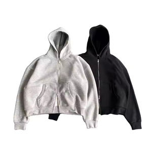 2025 vente en gros pull à capuche blanc plaine sweats 100% coton polaire sweats à col rond poids lourd 500gsm sweat à capuche zippé - Product Image 2