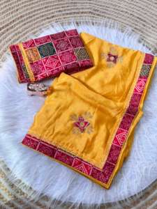 Sari en soie Bandhrej pur de qualité supérieure, traditionnel, avec bordure jacquard Zari, infroissable, anti-humidité, idéal pour les fêtes et le printemps - Product Image 4