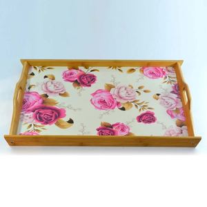 Plateau de service en bois imprimé paon fait main motifs écologiques et vibrants pour manger petit déjeuner dîner ou décor de table - Product Image 5