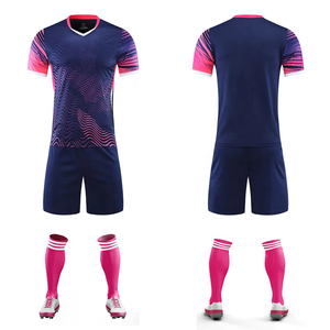 Conjunto de Camiseta de Fútbol Sublimada Personalizada para Hombre, Cuello Redondo, Manga Corta, Degradado Azul Marino y Rosa, Absorbe la Humedad, 100% Poliéster, Adulto - Product Image 1