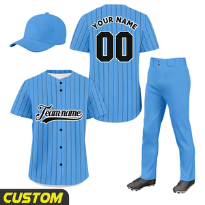 Custom <b>Baseball</b> Uniform Mesh Quick Dry Sublimation Pinstripe Personalized Men's <b>Baseball</b> Jersey Pants <b>Cap</b> Set - Product Image 1