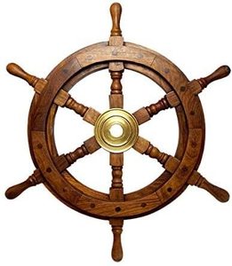 Antique 16-Inch Nautical Model Elegant Wood <b>Craft</b> Polished <b>Wooden</b> Box and Wall Hanging Ship Wheel for Home/Office - Product Image 5