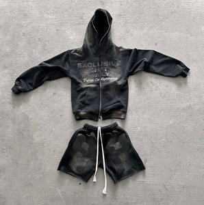 Ensemble de survêtement vintage pour homme avec logo personnalisé, sweat-shirt et short de haute qualité, lavage à l'acide, streetwear, impression sérigraphique - Product Image 2