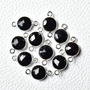 Plata de Ley 925 de 8mm, cabujón de corte de rosa de ónix negro Natural, ajuste de bisel redondo, conectores de abalorios, fabricación de collares, joyería - Product Image 4