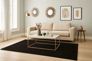 Tapis à tisser à la main en laine marron massif 100% Design géométrique moderne haut-bas avec texture sculptée Ensemble de style de maison confortable - Product Image 3