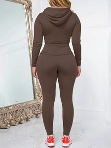 Chaqueta con capucha de manga larga con cremallera de entrenamiento informal para mujer, conjunto de pantalones para correr, trajes de 2 piezas para la temporada de invierno - Product Image 4