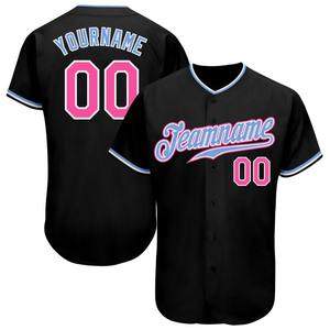 Camiseta de béisbol auténtica negra Rosa-azul claro personalizada ropa de equipo personalizada más vendida - Product Image 1