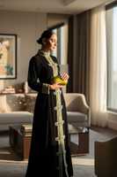 Kaftan Arabe de Dubaï pour Femmes Musulmanes, Style Eid, Perlé Fait Main, Grande Taille, Léger, en Georgette, Longueur au Sol
