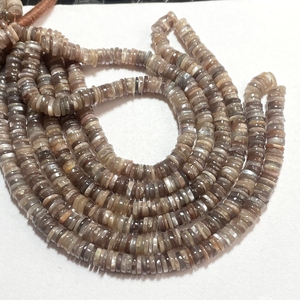 Cuentas redondas de piedra lunar de chocolate Heishi, forma de nivel suave de piedras preciosas naturales, Centro perforado - Product Image 6