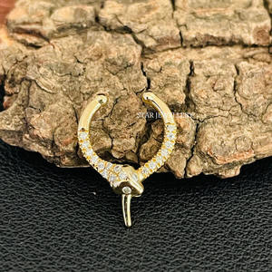 14K Solid Gold Natural Diamond Snake <b>Fake</b> Daith <b>Piercing</b> Fine Jewelry. - Product Image 4
