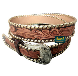 Cinturón Unisex de Cuero de Vaca Indio de Alta Calidad, Grabado a Mano, Diseño Pintado, Trenzado, Estilo Vaquero, 2 Pulgadas de Ancho - Product Image 4