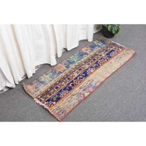 Vintage 1,5x3,3 pies azul Beige Alfombra de lana hecha a mano turco gran área rectángulo Patchwork ecológico pasillo látex respaldo habitación - Product Image 3