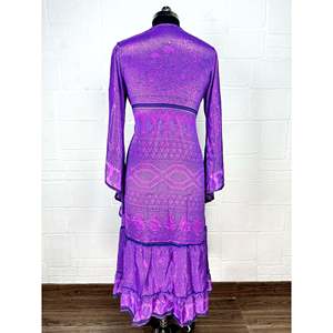 Recycled Vintage Silk Sari <b>Robe</b> Boho House Kimono Dressing Gown <b>Beach</b> Coverup Bridesmaid Anniversary Gift Purple - Product Image 6