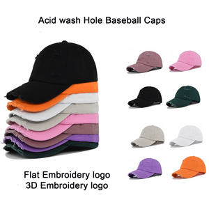 Custom 3D Embroidery Hole <b>Hat</b> Distressed Acid Washing Dad <b>Hats</b> unisex, Polyester/cotton Hip Hop Sports Baseball <b>Hats</b> - Product Image 2