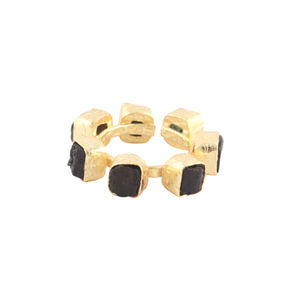 Creative Fashion Natural Raw Black Tourmaline Multi Stone Birthstone <b>Rings</b> 24k Gold Plated Hammered Finish Open <b>Adjustable</b> <b>Ring</b> - Product Image 6