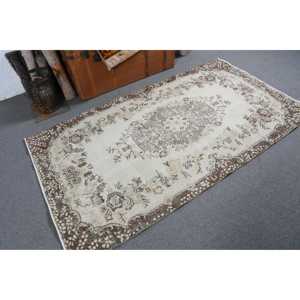 Vintage 3.6x6.6 ft Rug, Turkish Rug, <b>Brown</b> Floral <b>Wool</b> Rug - Product Image 2