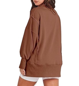 OEM High Quality Women's Oversized Sweatshirt Custom Long <b>Back</b> Side Cut Crew Neck Color Block Streetwear for Winter - Product Image 2