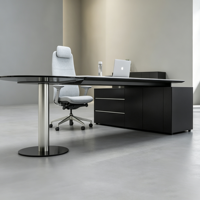 Bureau de direction moderne de luxe blanc et noir avec armoire de rangement et table ronde en verre – Mobilier de bureau