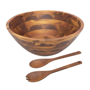 Bol de service en bois d'acacia rustique fait à la main pour mélanger la salade et les fruits vaisselle de style américain en gros du Vietnam - Product Image 4