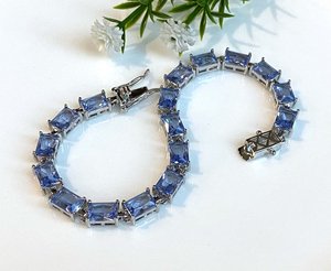 Vintage Rectangular Tanzanite Link <b>Bracelet</b> In 925 Sterling Silver Elegant Handmade 7 Inch Gemstone Jewelry - Product Image 4