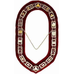 Collar de cadena de Sumo Sacerdote hecho en fábrica, collar de cadena Masonic Royal Arch Mark Masters, respaldo rojo chapado en oro - Product Image 1