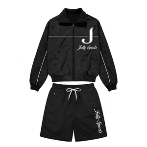 Ensemble coupe-vent et short pour homme en tricot poly GSM, design noir et blanc, logo personnalisé par sublimation - Product Image 6