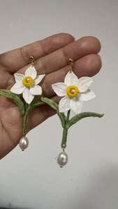 Crochet personnalisé jonquille <span class=keywords><strong>DMC</strong></span> fil <span class=keywords><strong>coton</strong></span> cordon boucle d'oreille Micro crochet perlé boucle d'oreille bijoux créatifs goutte Mini Crochet Dangler - Product Image 2