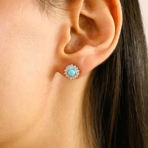 Boucles d'oreilles clous tendance en argent sterling 925 pur avec turquoise naturelle pour fêtes et mariages – Meilleures ventes - Product Image 2