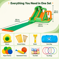 Tobogán Inflable con Diseño para Juego en Seco y Mojado para 5 Niños, Tela Oxford Reforzada 420D+840D para Tobogán Acuático Inflable