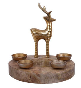 Venta caliente cabeza de ciervo de aluminio fundido y T-Light Silver acabado en base de madera Mesa escultura de estatua decorativa de Navidad - Product Image 4