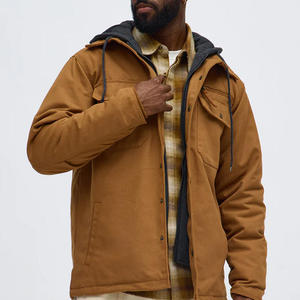 Veste de travail en toile à capuche pour homme, couleur unie, col rabattable, fermeture à boutons, coupe-vent, vêtements d'automne - Product Image 3