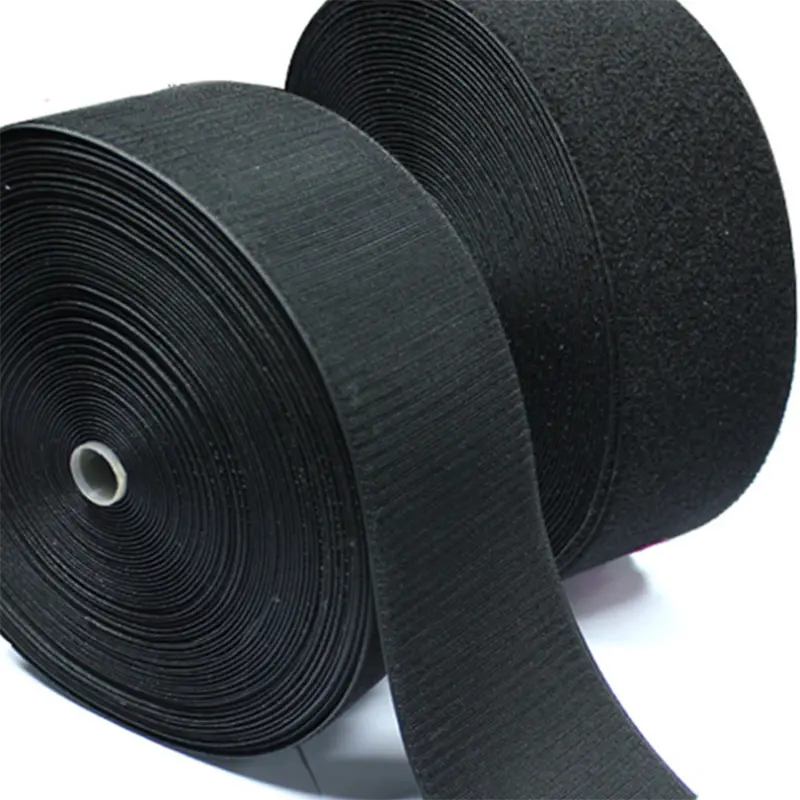 Fabrik niedriger Preis Nylon Polyester Schwarz Unnapped Elastic Hook & Loop Tape Roll Velcroes